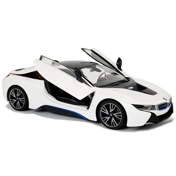 BMW i8 Rastar 1:14 biały – widok z otwartymi drzwiami sterowanymi zdalnie