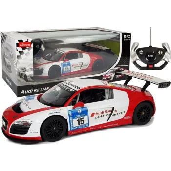 Biało-czerwone auto zdalnie sterowane Audi R8 LMS w skali 1:14