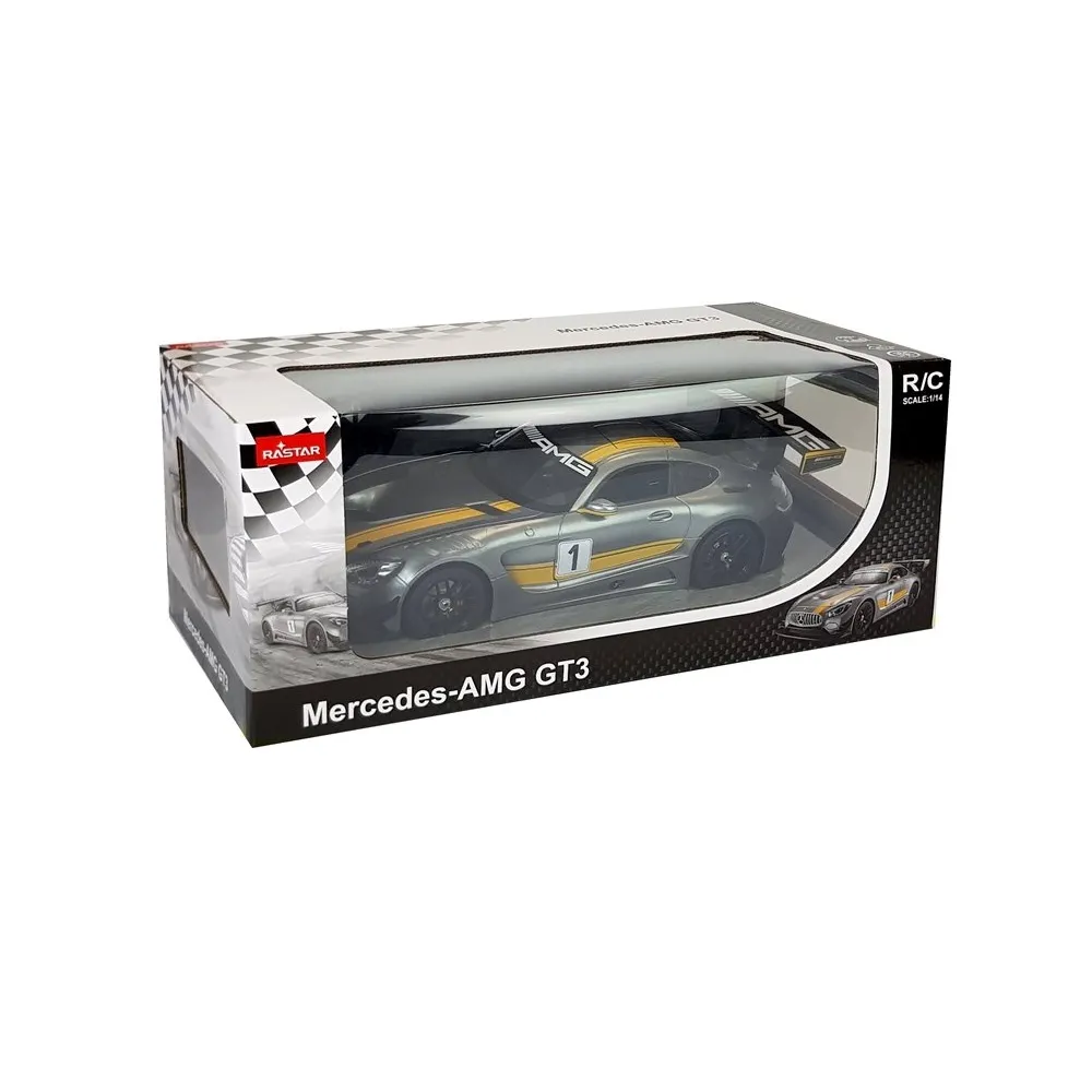 Zbliżenie na gumowe opony i felgi Mercedesa AMG GT3 Rastar 1:14