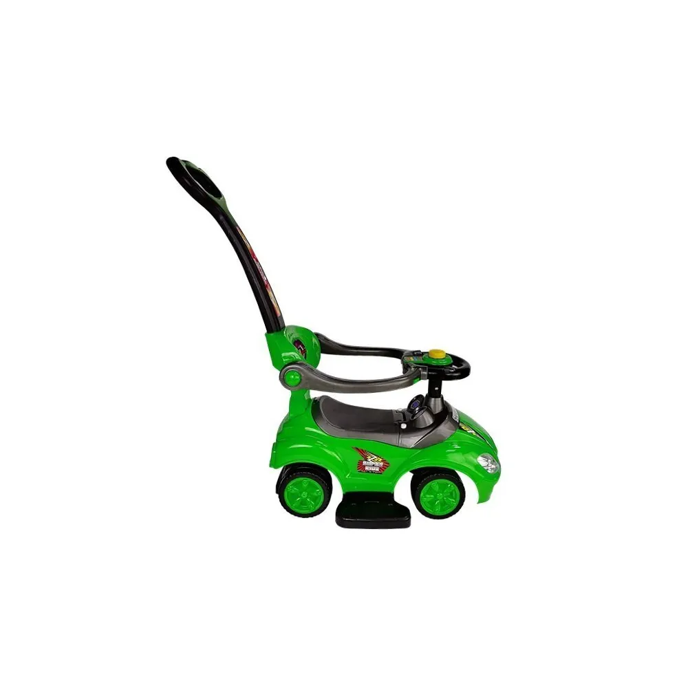 widok boku jeździka z podnóżkami i solidną rączką dla rodzica