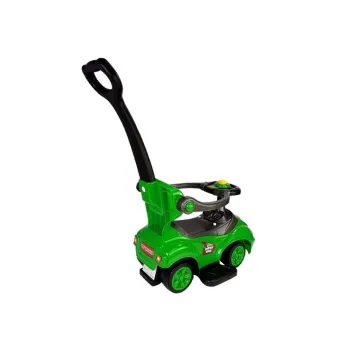 schowek pod siedziskiem zielonego jeździka pokazany w otwarciu