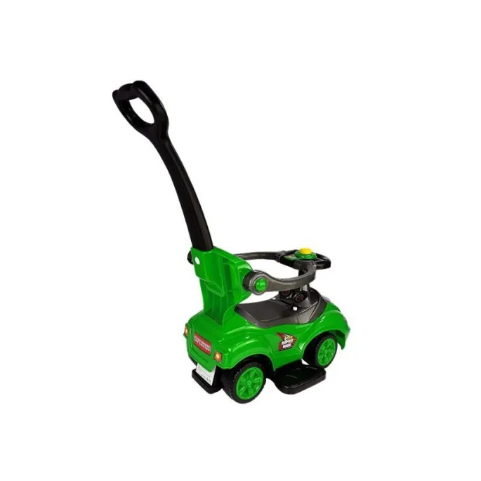 schowek pod siedziskiem zielonego jeździka pokazany w otwarciu