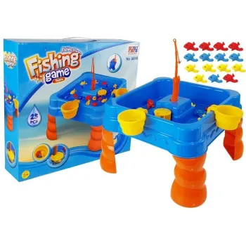 Duży zestaw do łowienia rybek z wędkami na kolorowym stoliczku