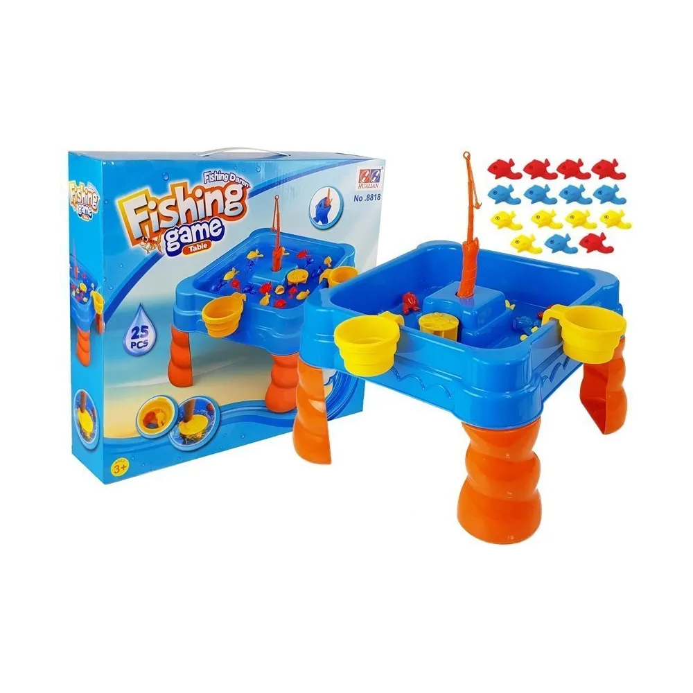 Duży zestaw do łowienia rybek z wędkami na kolorowym stoliczku