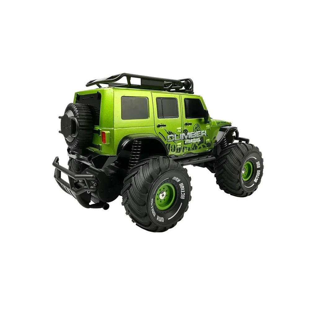 Jeep RC z gumowymi kołami na kamienistej drodze