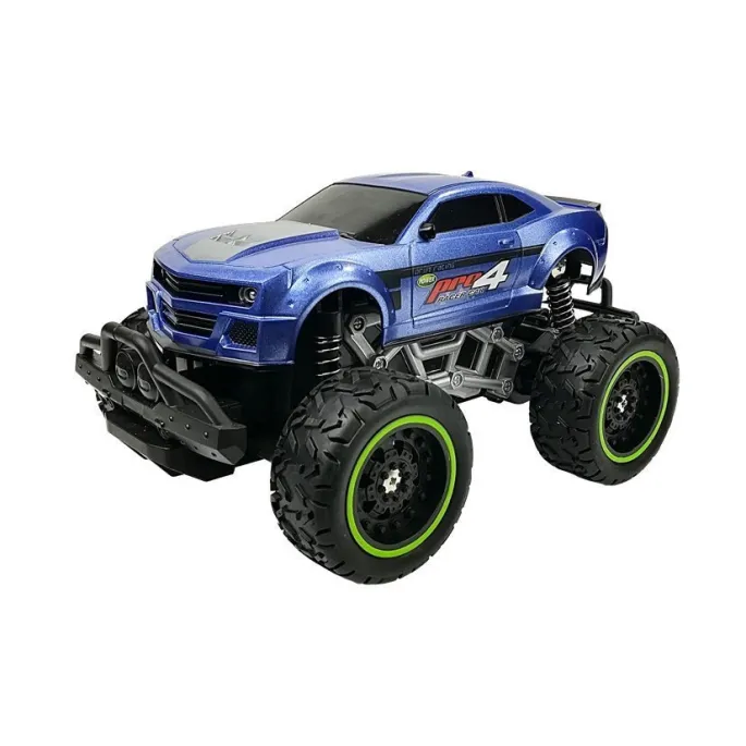 Auto R/C terenowe z dużymi gumowymi kołami na asfaltowej nawierzchni