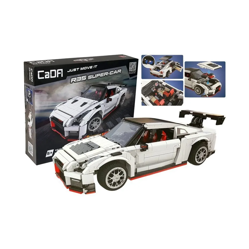 Biały sportowy samochód z klocków konstrukcyjnych na białym tle