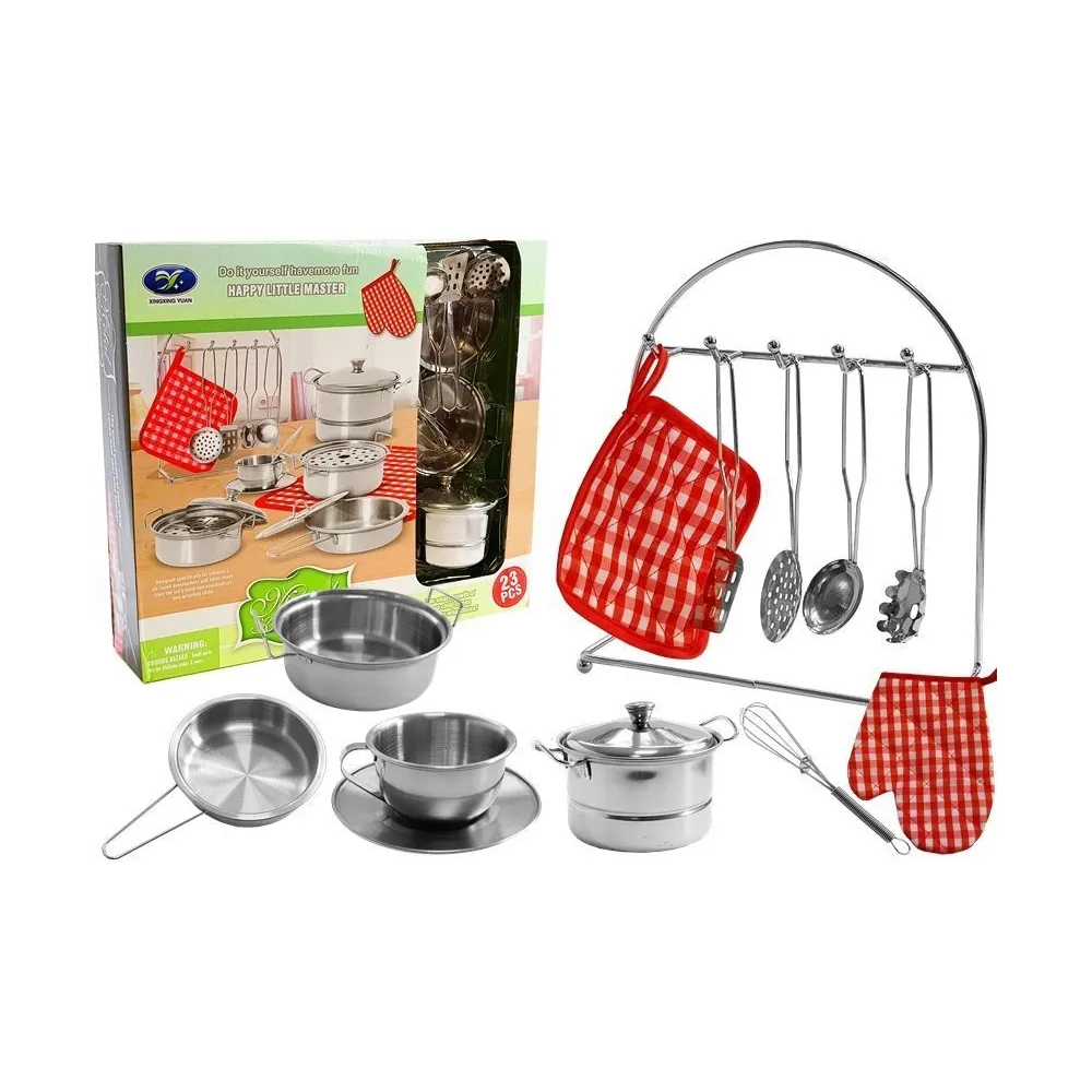 Kompletny zestaw garnków nierdzewnych dla dzieci z akcesoriami 23 elementy