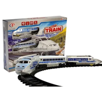 Pociąg kolejka na baterie podczas jazdy po torze z efektami świetlnymi