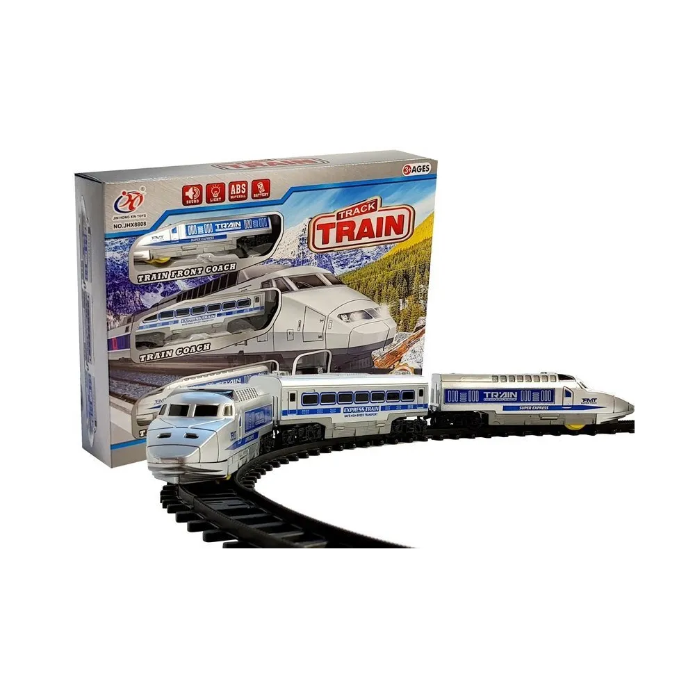 Pociąg kolejka na baterie podczas jazdy po torze z efektami świetlnymi