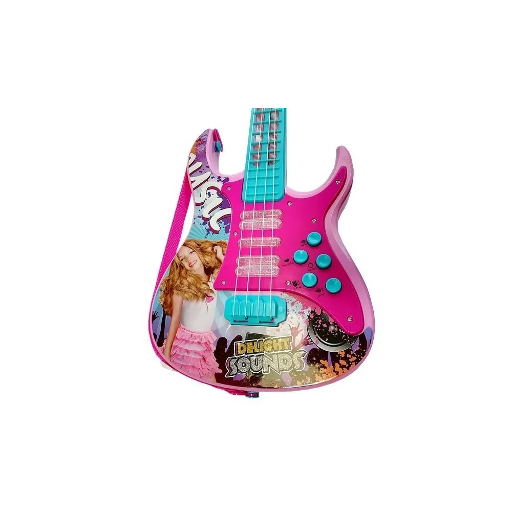 Interaktywny zestaw muzyczny z gitarą i mikrofonem, idealny na zabawę