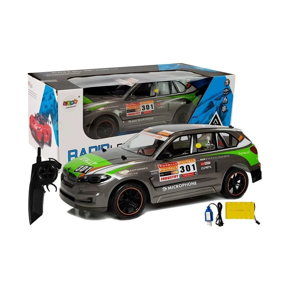 Szare auto sportowe RC 1:10 z pilotem do zdalnego sterowania