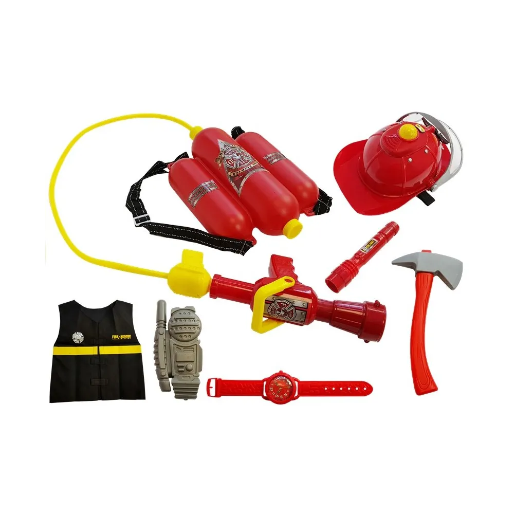 Zestaw Strażacki na Baterie Kask Gaśnica Akcesoria Czerwony