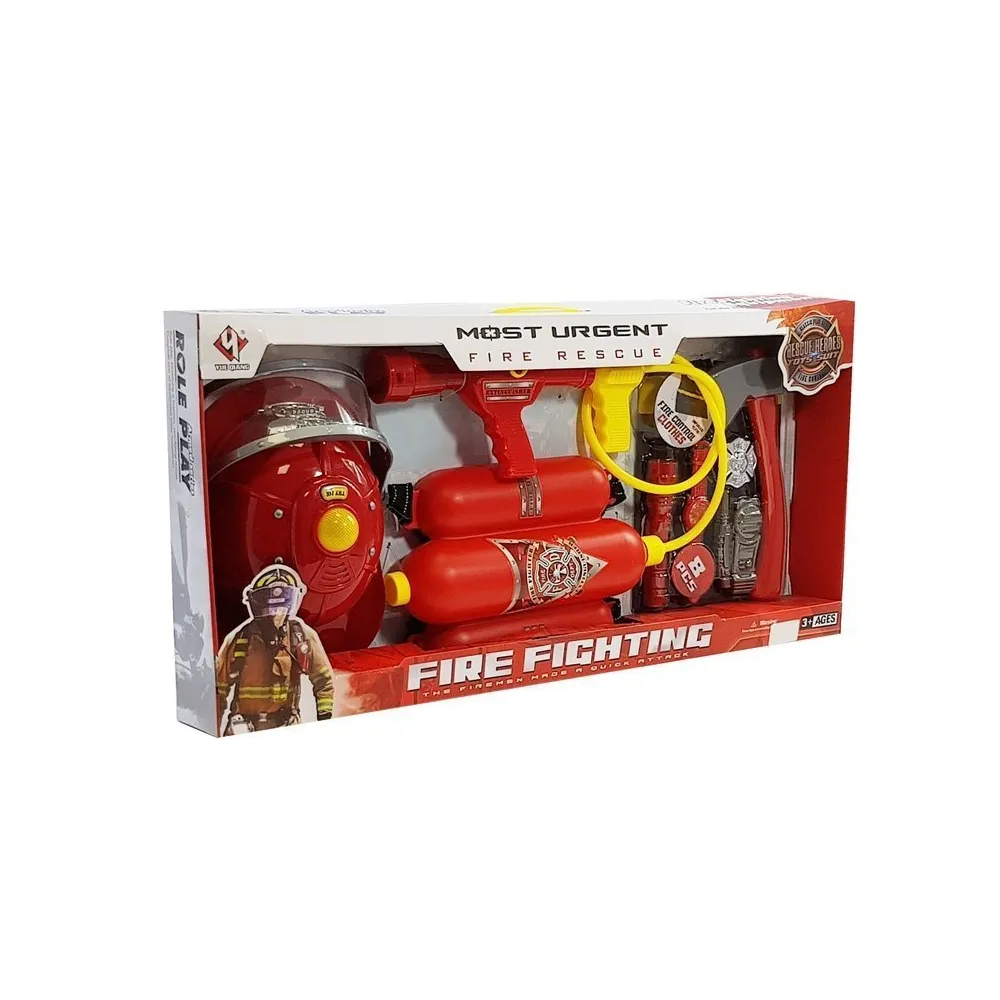 Zestaw Strażacki na Baterie Kask Gaśnica Akcesoria Czerwony