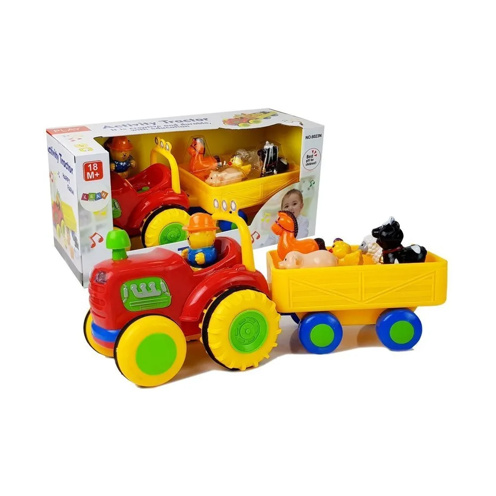 Traktor z przyczepką i zwierzętami dla niemowląt na baterie z dźwiękiem