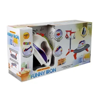 Zabawkowy zestaw prasowanie żelazko, deska i stojak z wieszakami dla malucha