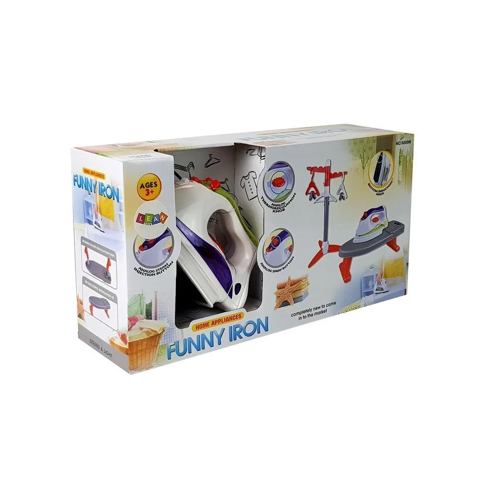 Zabawkowy zestaw prasowanie żelazko, deska i stojak z wieszakami dla malucha