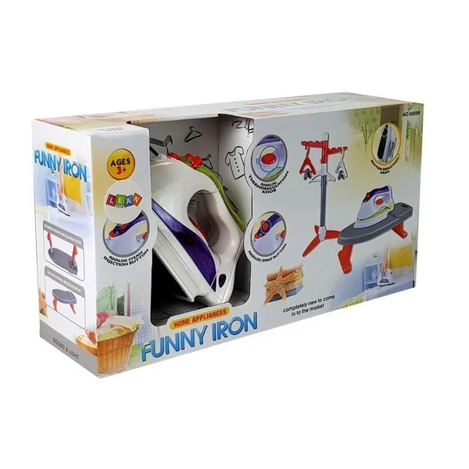 Zabawkowy zestaw prasowanie żelazko, deska i stojak z wieszakami dla malucha