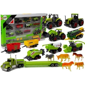 Zestaw traktorów z przyczepami i figurkami zwierząt dla dzieci