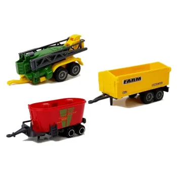 Kolorowy zestaw maszyn rolniczych i figurek na farmę
