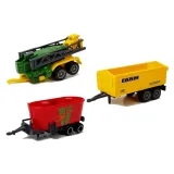 Kolorowy zestaw maszyn rolniczych i figurek na farmę