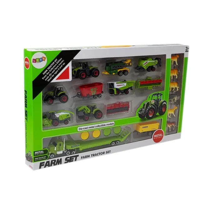 Kompletny zestaw gospodarstwa rolnego z pojazdami i zwierzętami