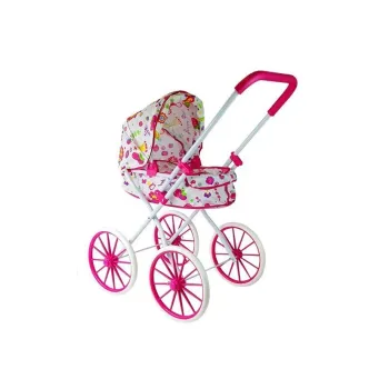 Wózek dla Lalek Głęboki Retro Duże Koła w Kwiatki
