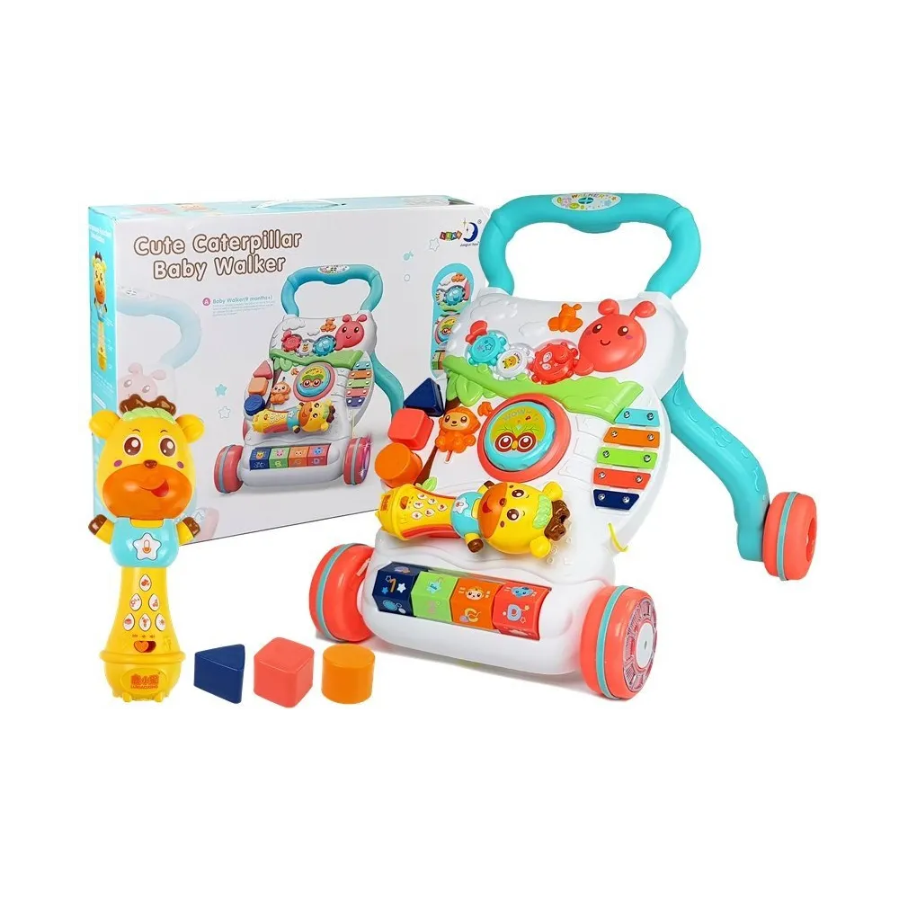 Pchacz edukacyjny dla niemowląt z interaktywnym mikrofonem w jasnych kolorach