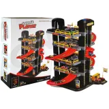 Widok pięciopoziomowego parkingu garażowego z autkami dla dzieci