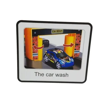 Zestaw elementów garażu wraz z instrukcją i naklejkami dekoracyjnymi