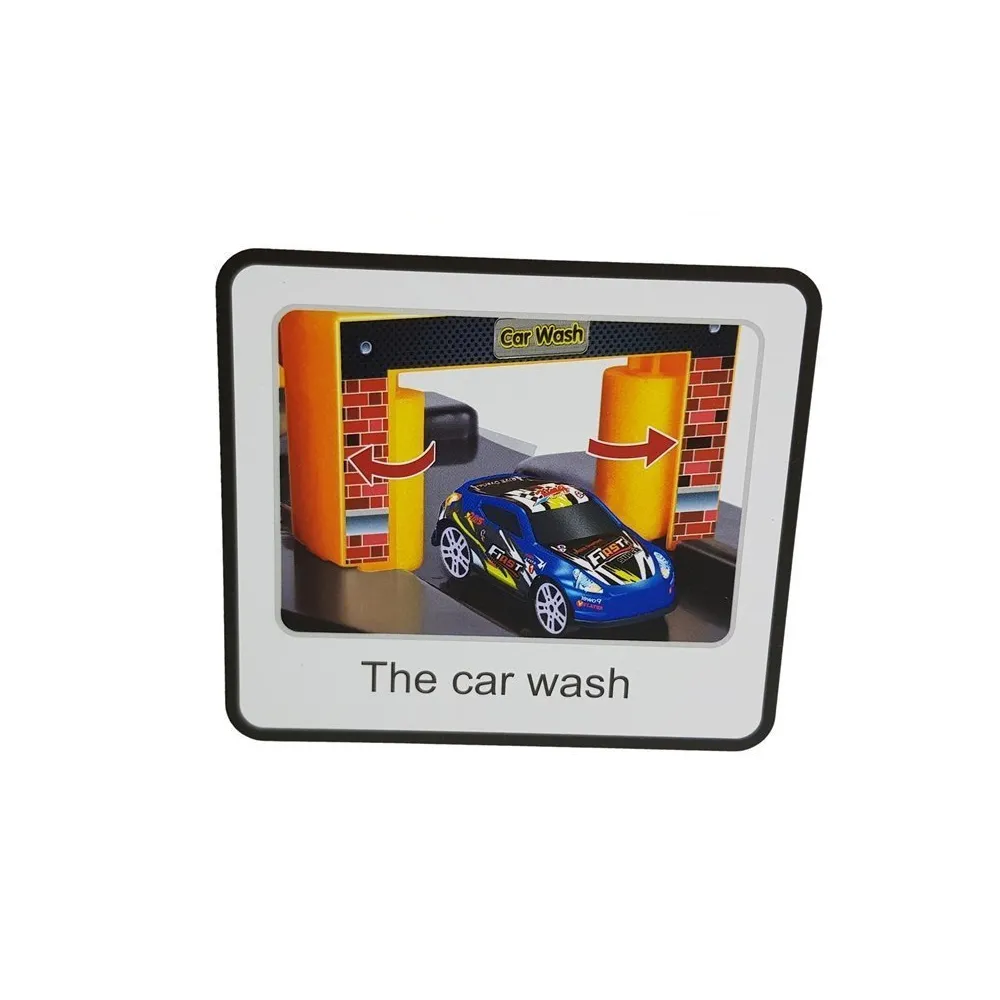 Zestaw elementów garażu wraz z instrukcją i naklejkami dekoracyjnymi