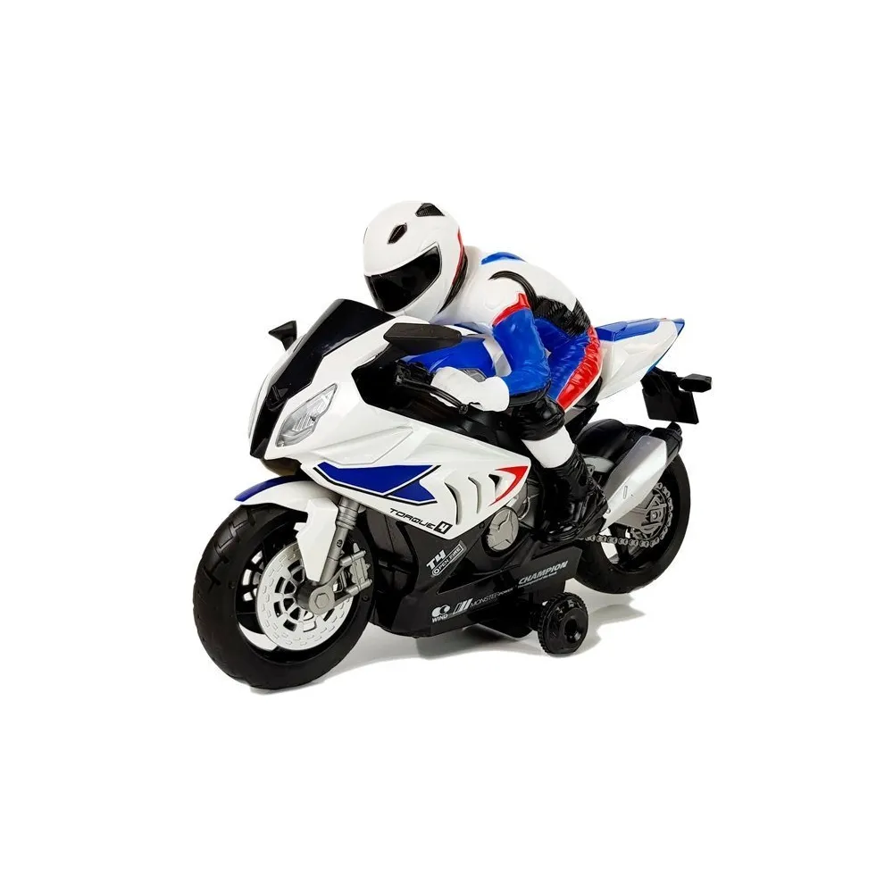 Biały motocykl zdalnie sterowany R/C podczas prezentacji w opakowaniu