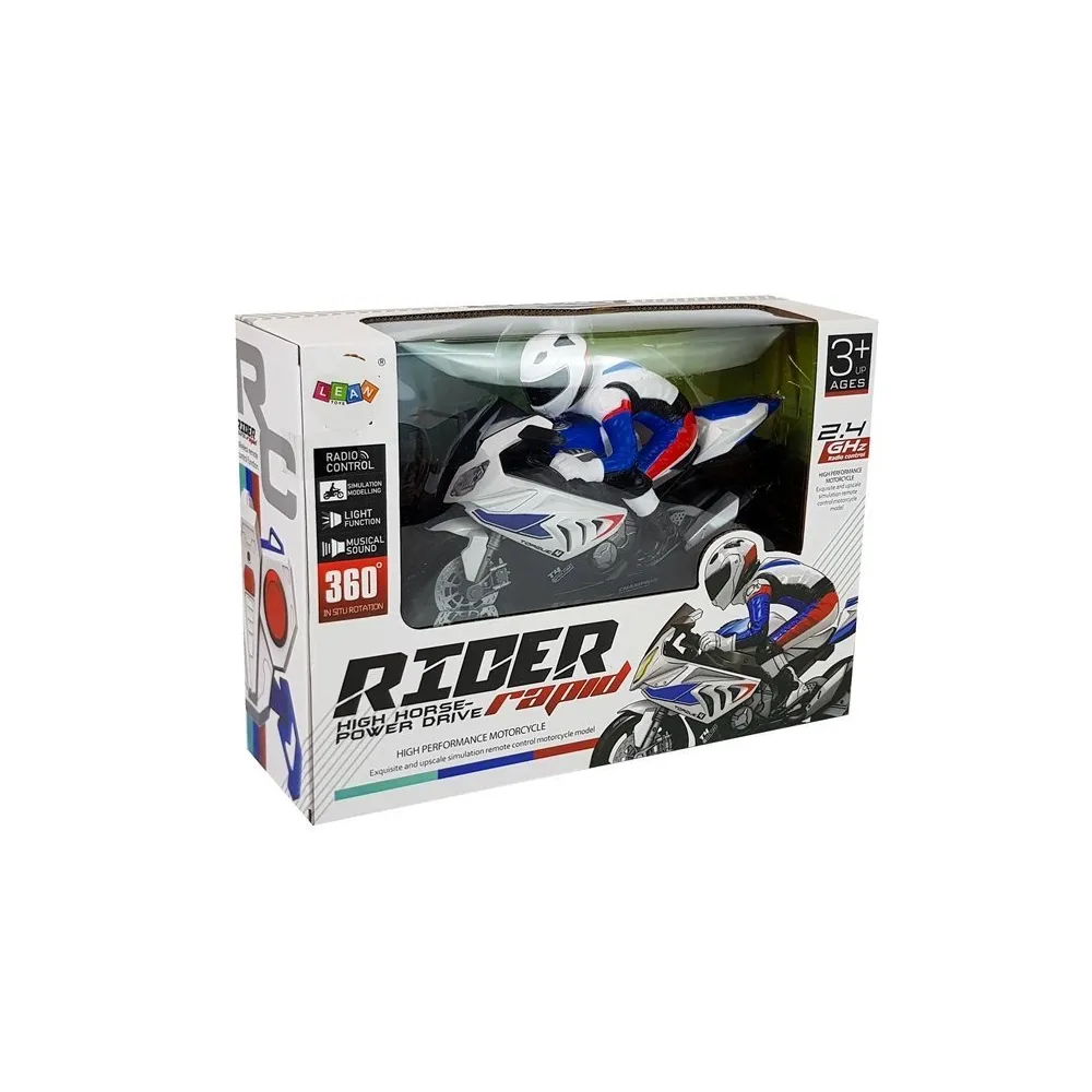 Motocykl zdalnie sterowany R/C 2.4G – zestaw akcesoriów na białym tle