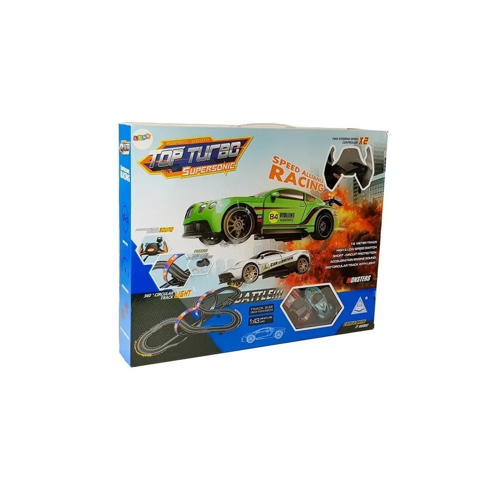 Dynamiczna zabawa: dwa autka ścigające się na torze z kontrolerami