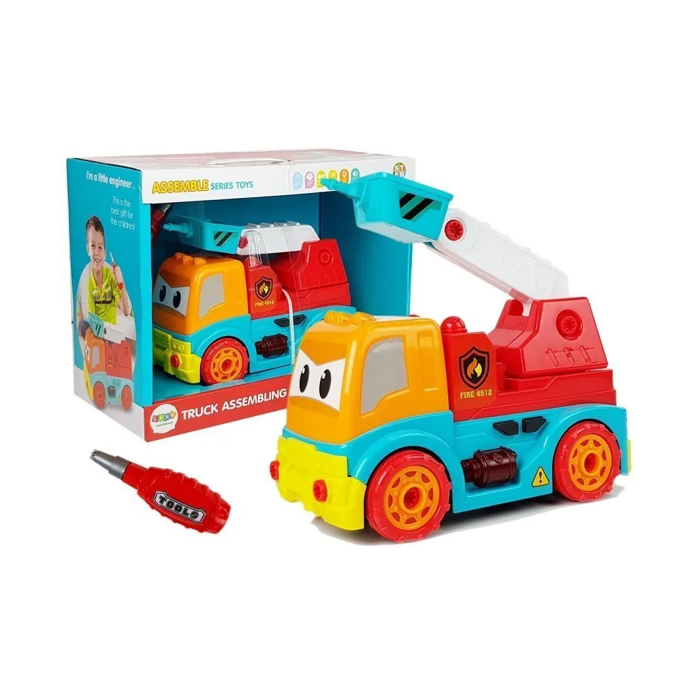 Czerwony wóz strażacki do rozkręcania dla dzieci z efektami świetlnymi