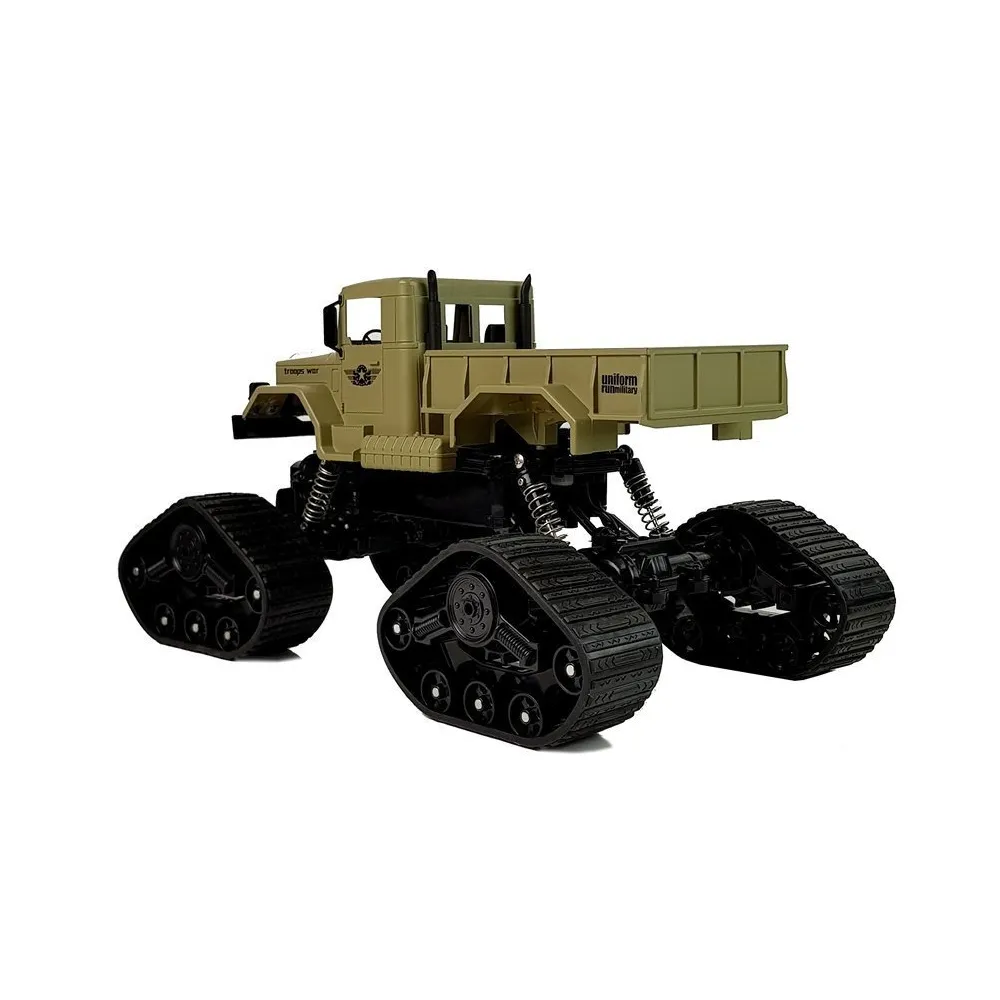 Auto z gąsienicami RC pokonujące wodną przeszkodę