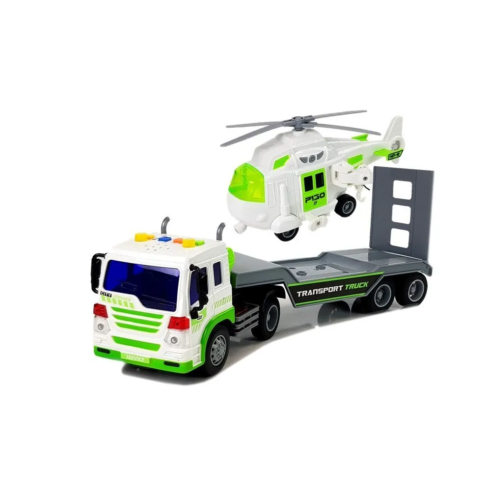 Duży zestaw auto transporter z helikopterem na baterie dla malucha