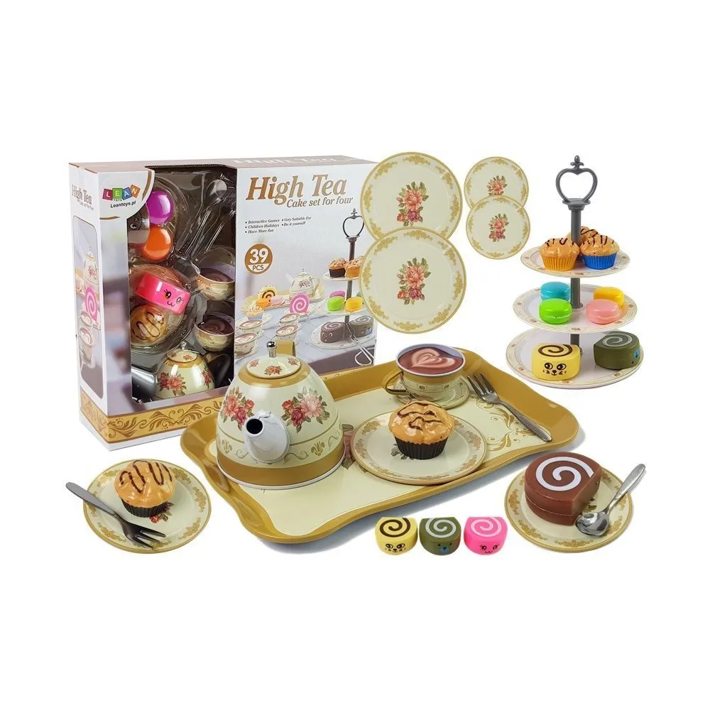 Zestaw do Herbaty Zastawa Cukiernia biało-kremowy z motywem różanym