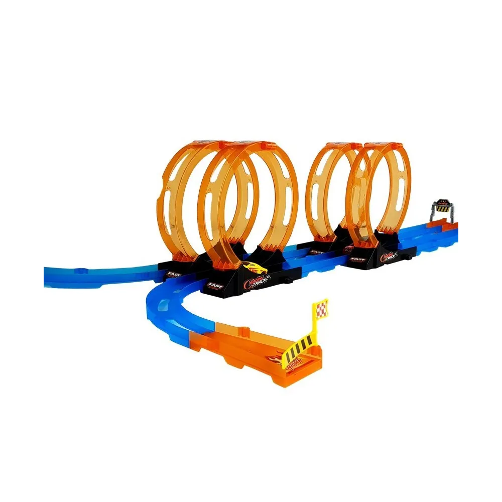 Dwa samochodziki dołączone do toru wyścigowego dla dzieci