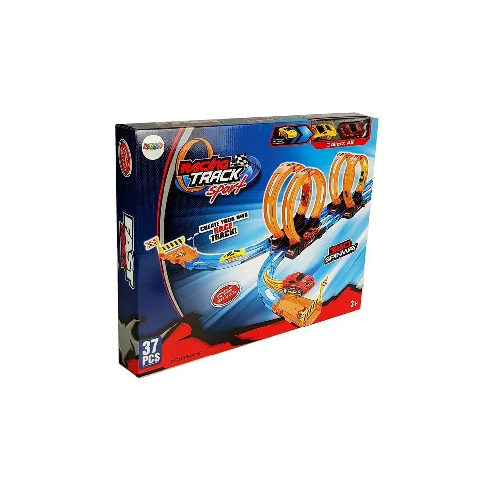 Elementy zestawu toru wyścigowego rozłożone przed montażem