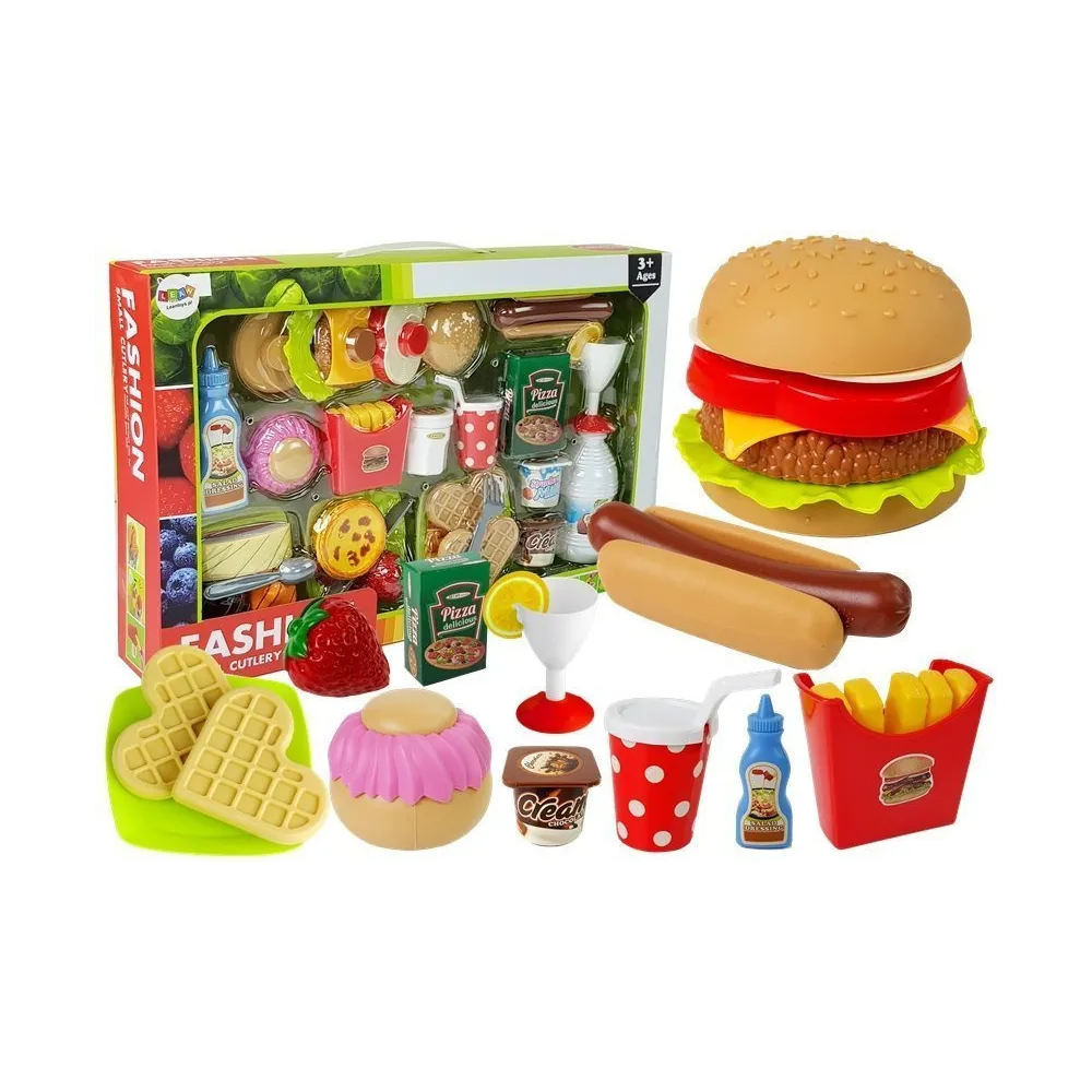 Zestaw hamburger z frytkami i dodatkami do kreatywnej zabawy dla dzieci