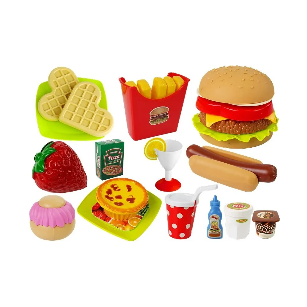 Kompletny zestaw fast food dla dzieci do odgrywania scenek w restauracji