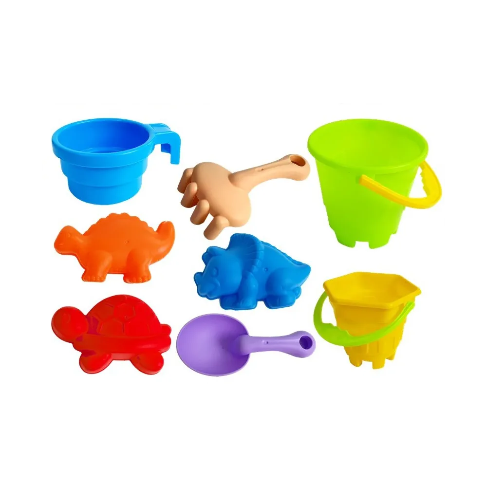 Kolorowy stolik piaskownica z wiaderkami i kreatywnymi foremkami