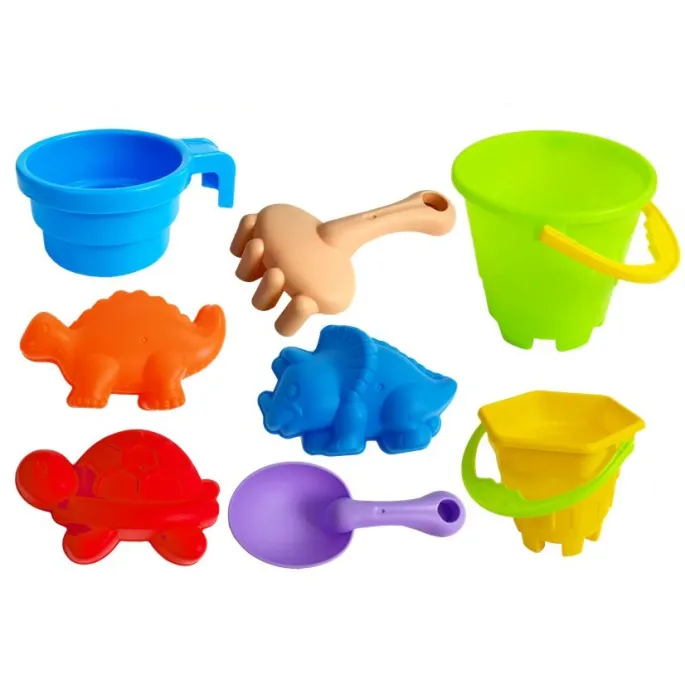 Kolorowy stolik piaskownica z wiaderkami i kreatywnymi foremkami