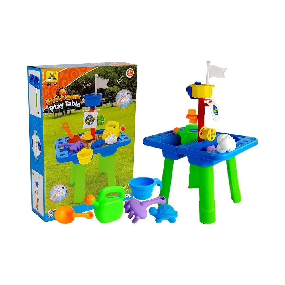 Stolik Piaskownica Foremki do Piasku Łopatki Konewka