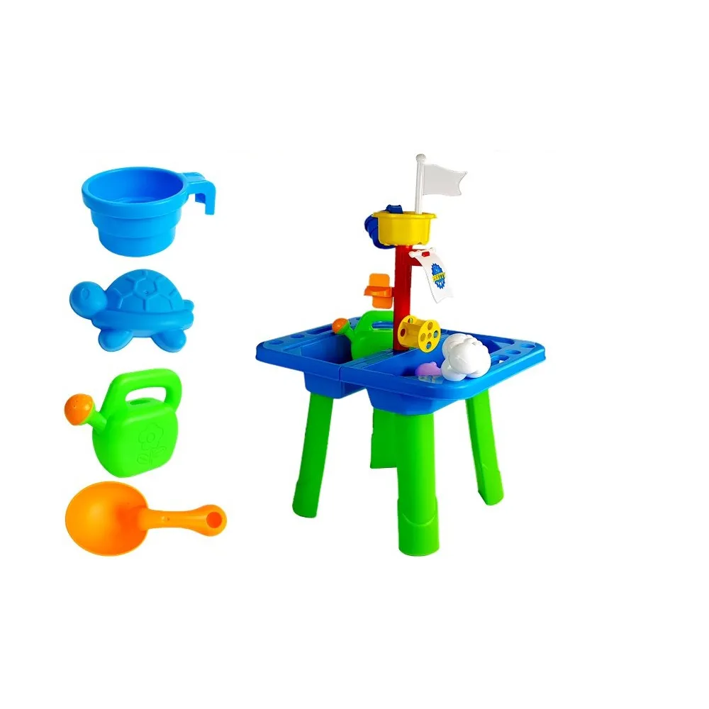 Stolik Piaskownica Foremki do Piasku Łopatki Konewka