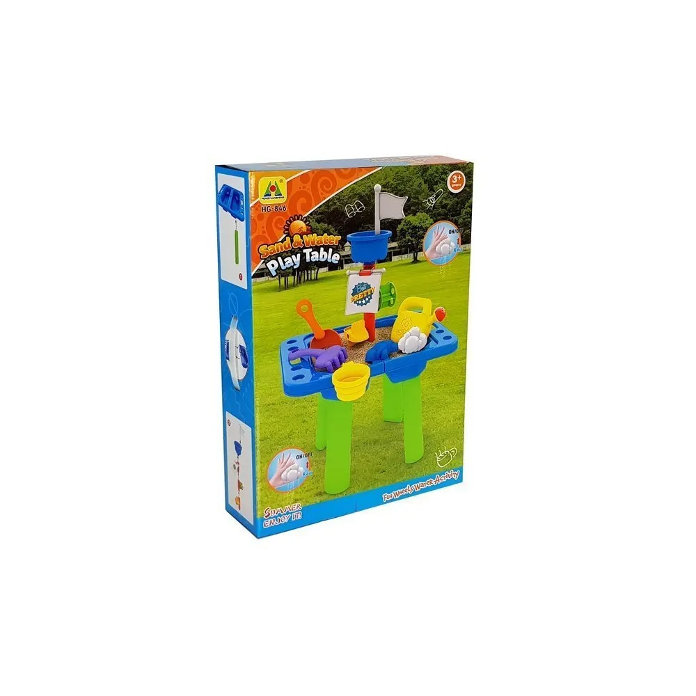 Stolik Piaskownica Foremki do Piasku Łopatki Konewka