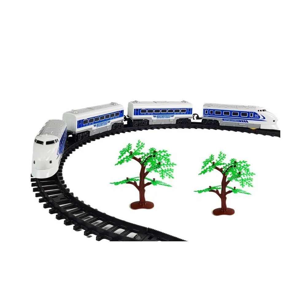 Zestaw kolejowy Pendolino z wagonami i znakami drogowymi