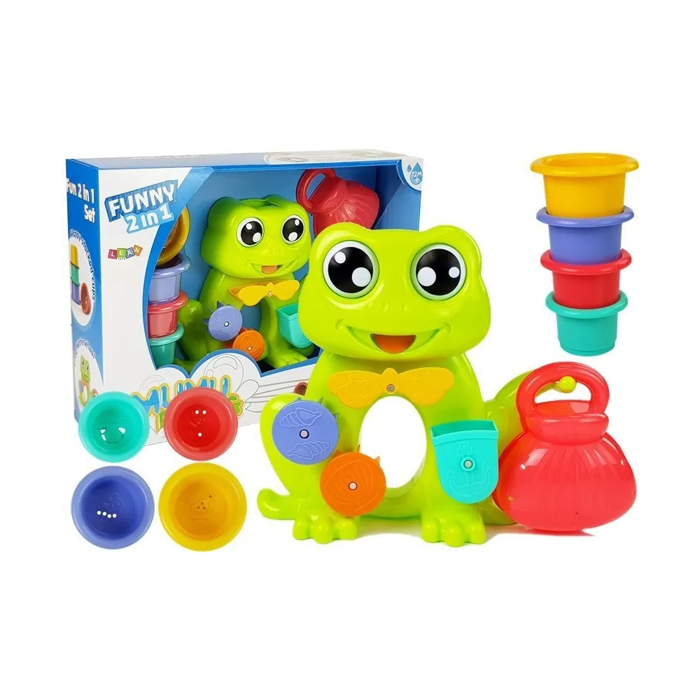 Kolorowy zestaw kąpielowy z żabką i wiaderkami dla dzieci