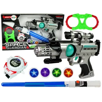 Zestaw Wojownika Kosmosu Pistolet Laserowy Miecz Świetlny Kajdanki Miotacz Dysków